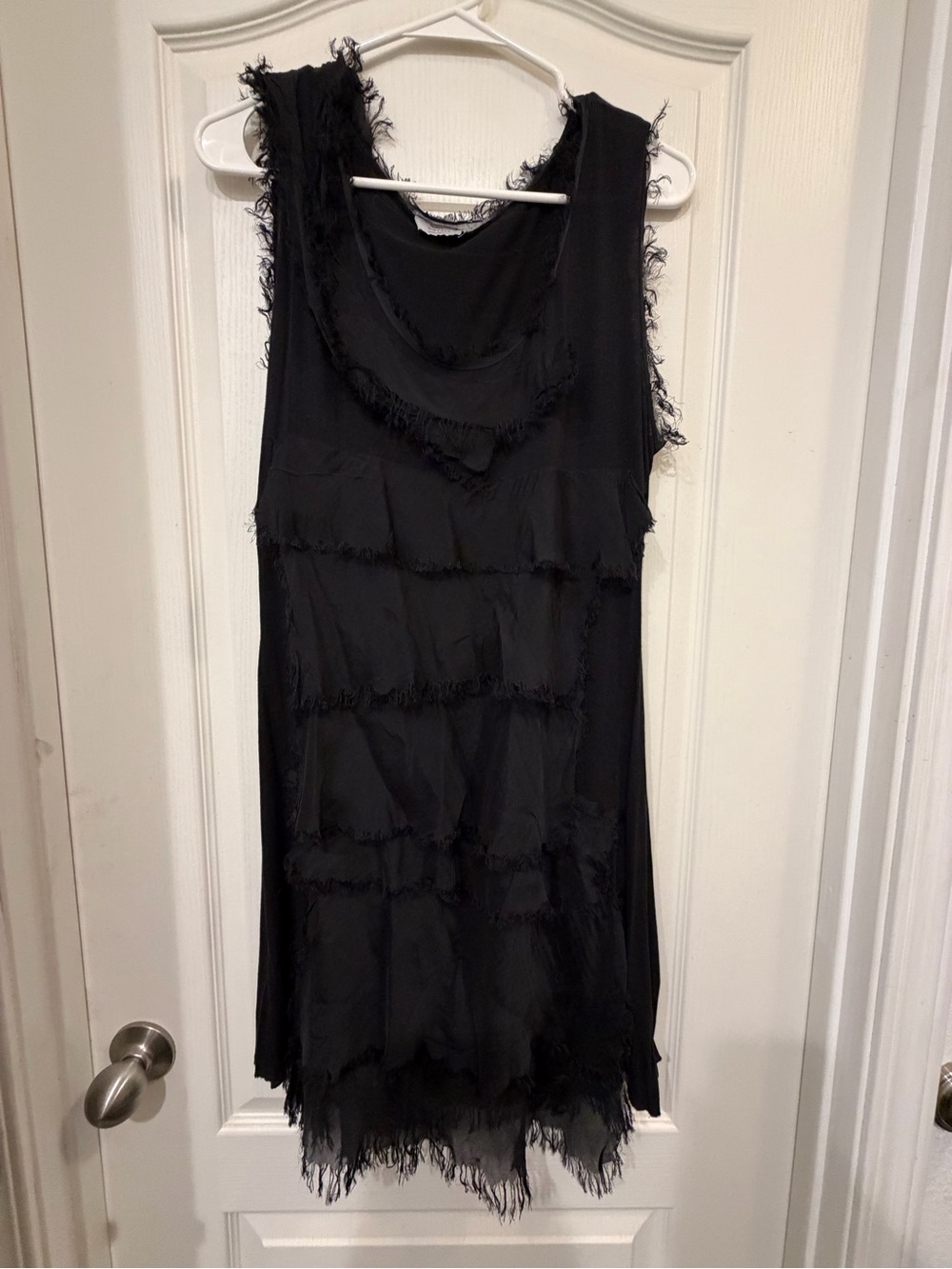 Femme Fatale Womens Medium Black Tiered Fringe Dress Sleeveless Made in Italy